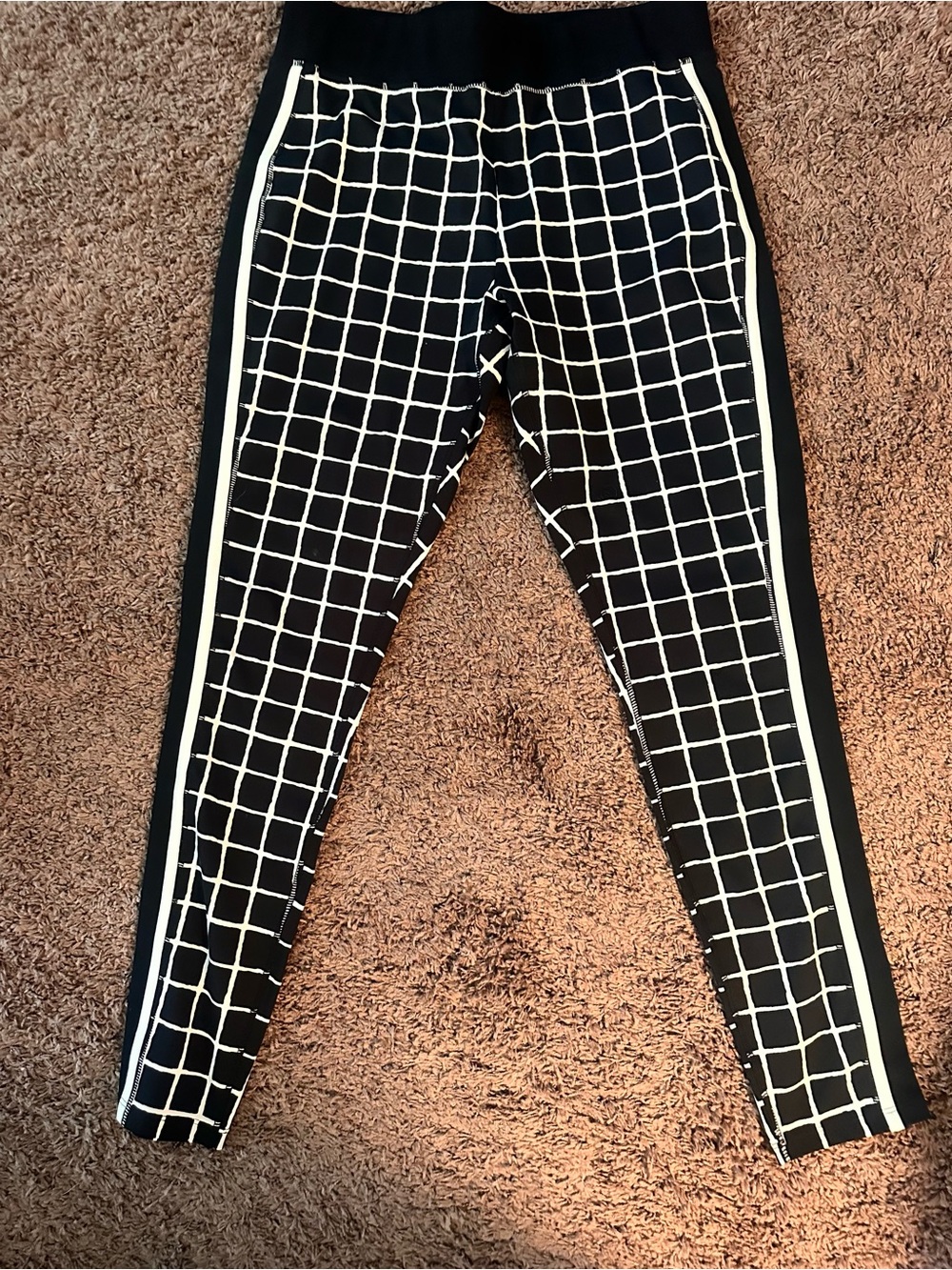 Black and White Grid Leggings with Side Stripes